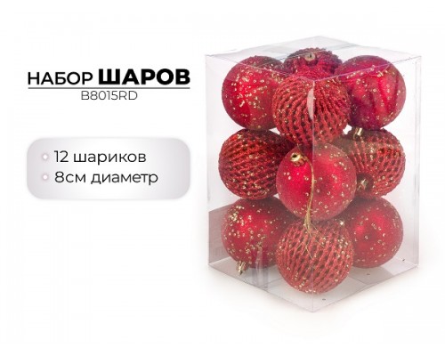 Набор новогодних шаров 8см, 12шт, красный недорого