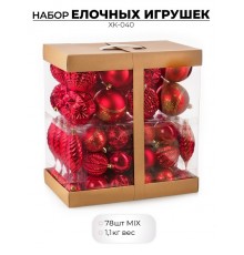 Набор елочных игрушек, 78 шт., красный