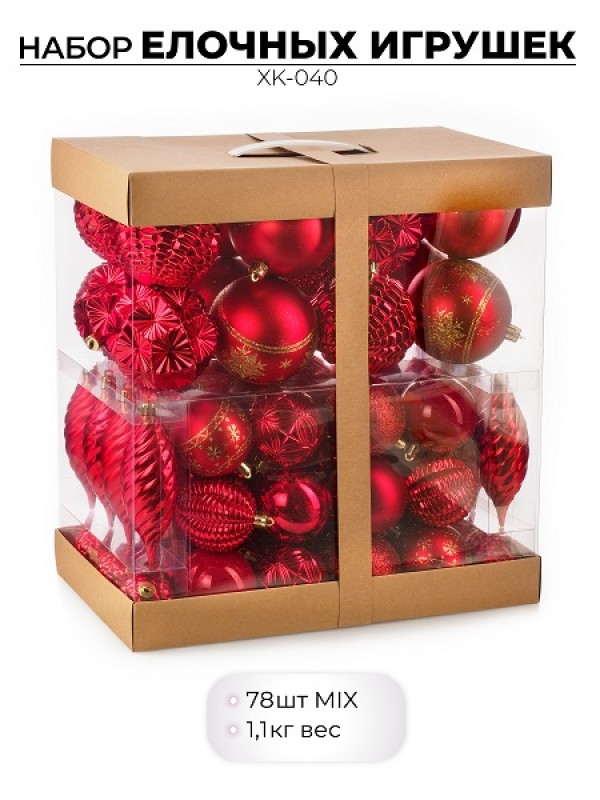 Набор елочных игрушек, 78 шт., красный