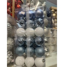 Набор новогодних шаров, 5 см, 36 шт., голубой, белый