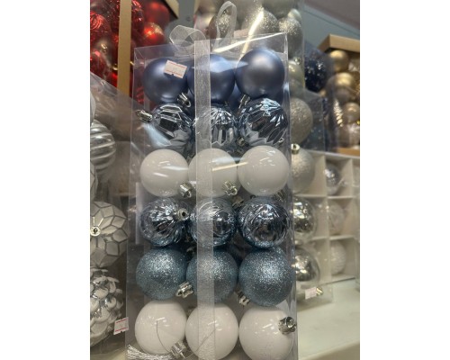 Набор новогодних шаров, 5 см, 36 шт., голубой, белый недорого