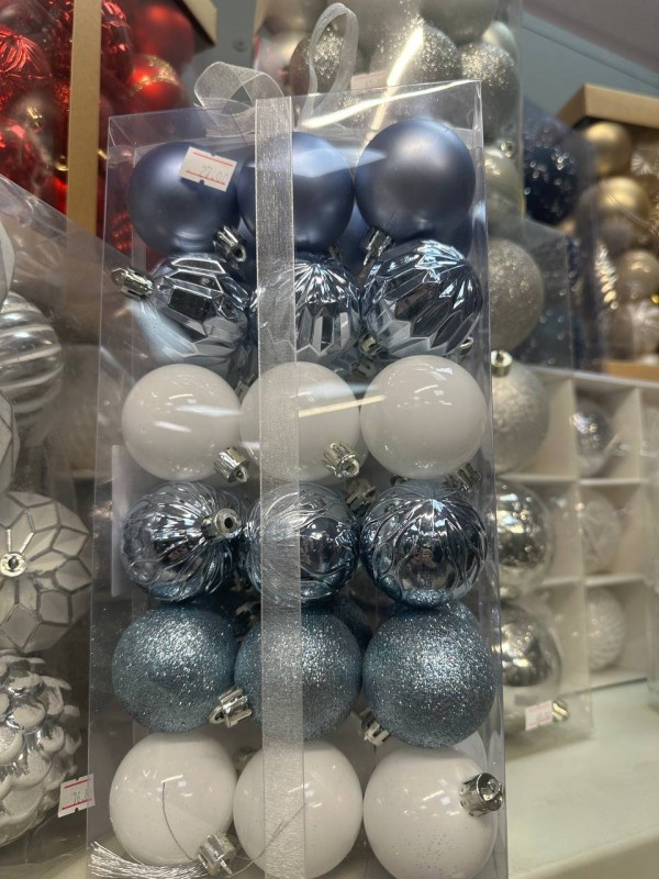 Набор новогодних шаров, 5 см, 36 шт., голубой, белый