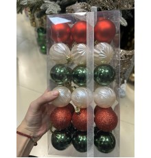 Набор новогодних шаров, 5 см, 36 шт.,красный зеленый жемчужный