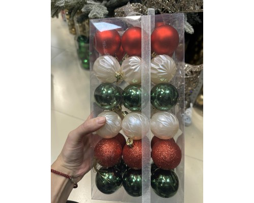 Набор новогодних шаров, 5 см, 36 шт., красный зеленый жемчужный недорого