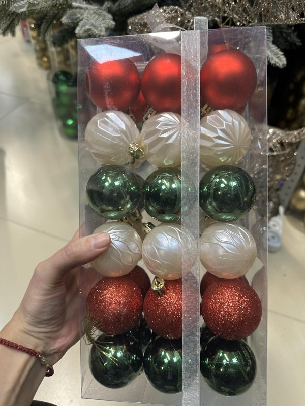 Набор новогодних шаров, 5 см, 36 шт.,красный зеленый жемчужный