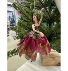 Украшение новогоднее подвесное Балерина в бордовом платье 18 см
