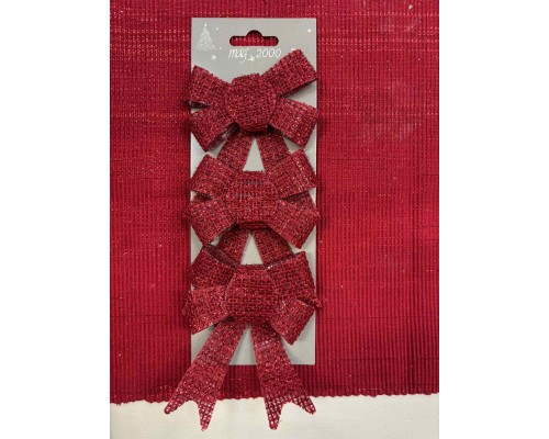 Украшение новогоднее бантКрасный, 3 шт уп 12 *10 см 