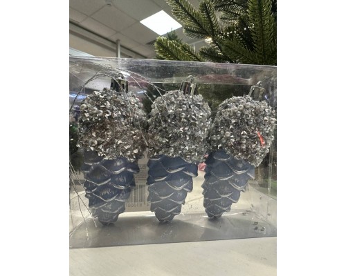 Новогоднее украшение Шишки 11 см 3 шт с эффектом наледи Новогоднее украшение Шишки 11 см 3 шт с эффектом наледи