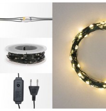 Электрогирлянда НИТЬ-РОСА 1000 LED, ТЕПЛО-БЕЛЫЙ, 100М; ПР-ЗЕЛ, IP 20