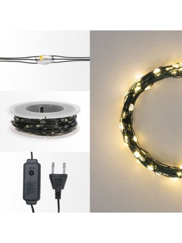 Электрогирлянда НИТЬ-РОСА 1000 LED, ТЕПЛО-БЕЛЫЙ, 100М; ПР-ЗЕЛ, IP 20