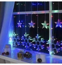 Электрогирлянда Бахрома на окна Снежинка Звезды Мульти
