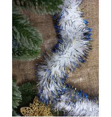 Мишура новогодняя "Премиум" Белая с сине-золотыми кончиками  7 см х 3 м