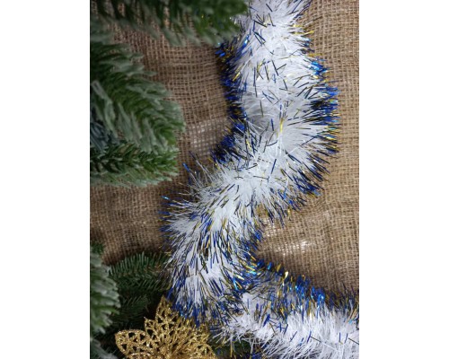 Мишура новогодняя Белая с сине-золотыми кончиками 7 см х 3 м в Минске