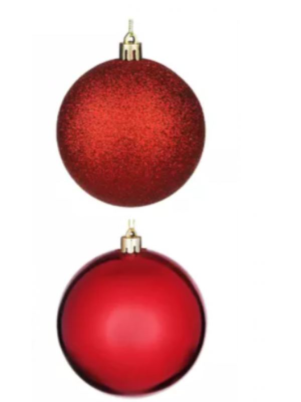 Шары новогодние красные 15 см (2 шт, глянец, парча)