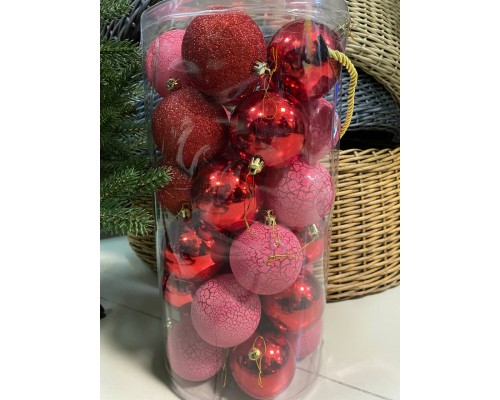Набор шаров новогодних Красные декорированные 30 шт в упаковке недорого