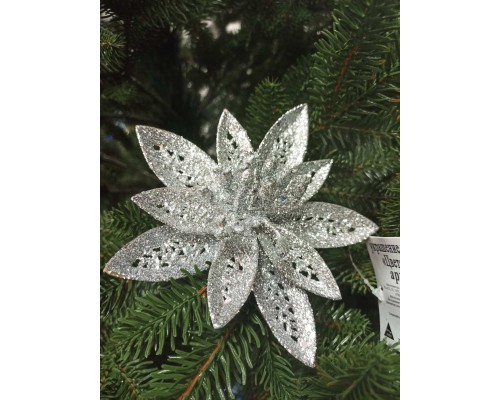 Украшение новогоднее Цветок Лотос 13 см (на прищепке) цвет Серебро недорого