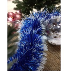 Мишура новогодняя "Премиум" синяя с белыми кончиками 7 см х 3 м