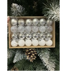 Набор шаров 3 см белые с серебром 24 шт